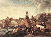 Nicolaes Pietersz. Berchem Italian Landscape with a Small Bridge oil on canvas